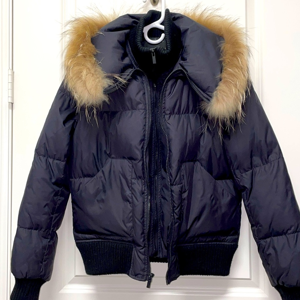 BCBG Max Azria Fur Collar Puff Bomber Jacket Small